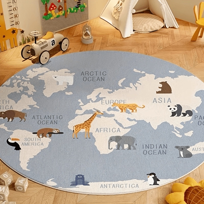 Kids Education Room - Cartoon World Map Animal Kids Round