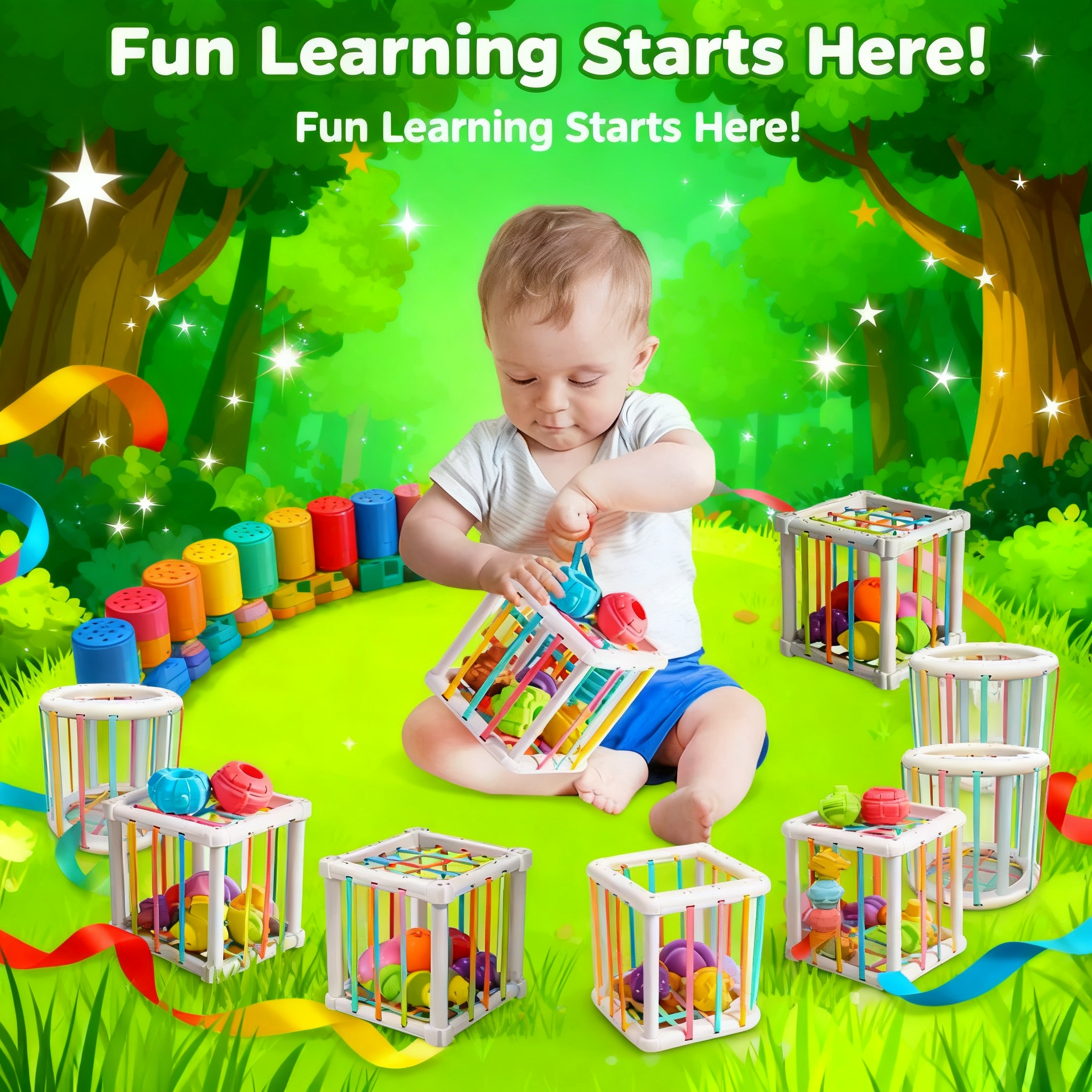 Free Educational Games For Kids - Rainbow Colorful Montessori Shape Sorter Cube