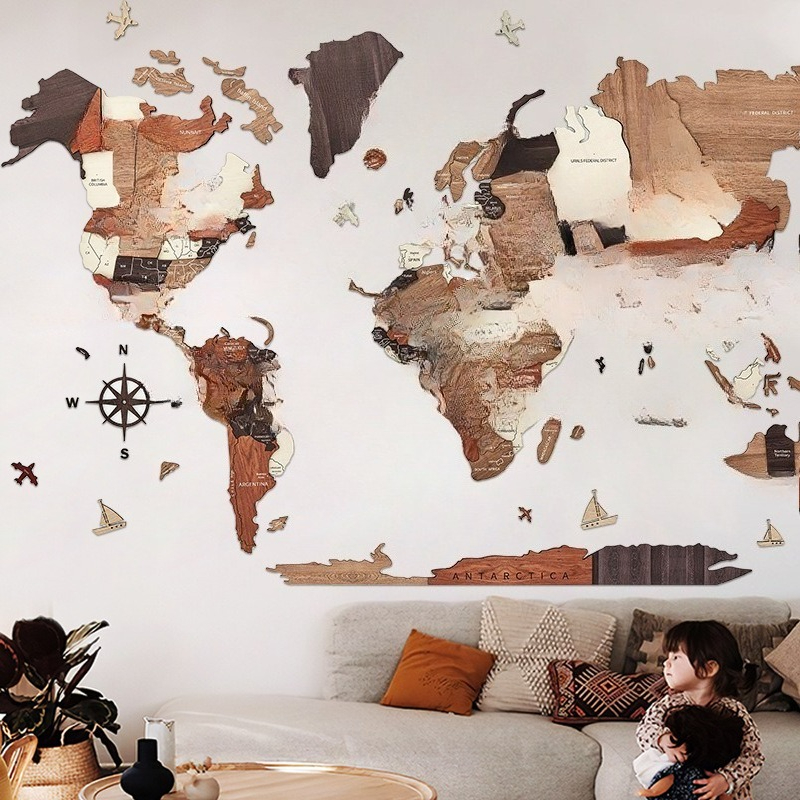 Puzzle Map World - Solid wood world map puzzle wall