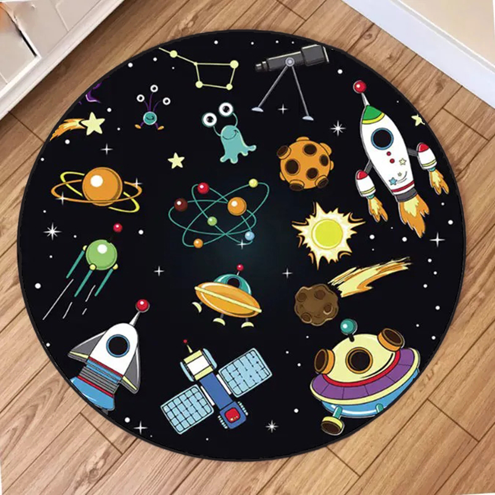 Kids Education Room - Kids Space Round Rug Collection Cartoon