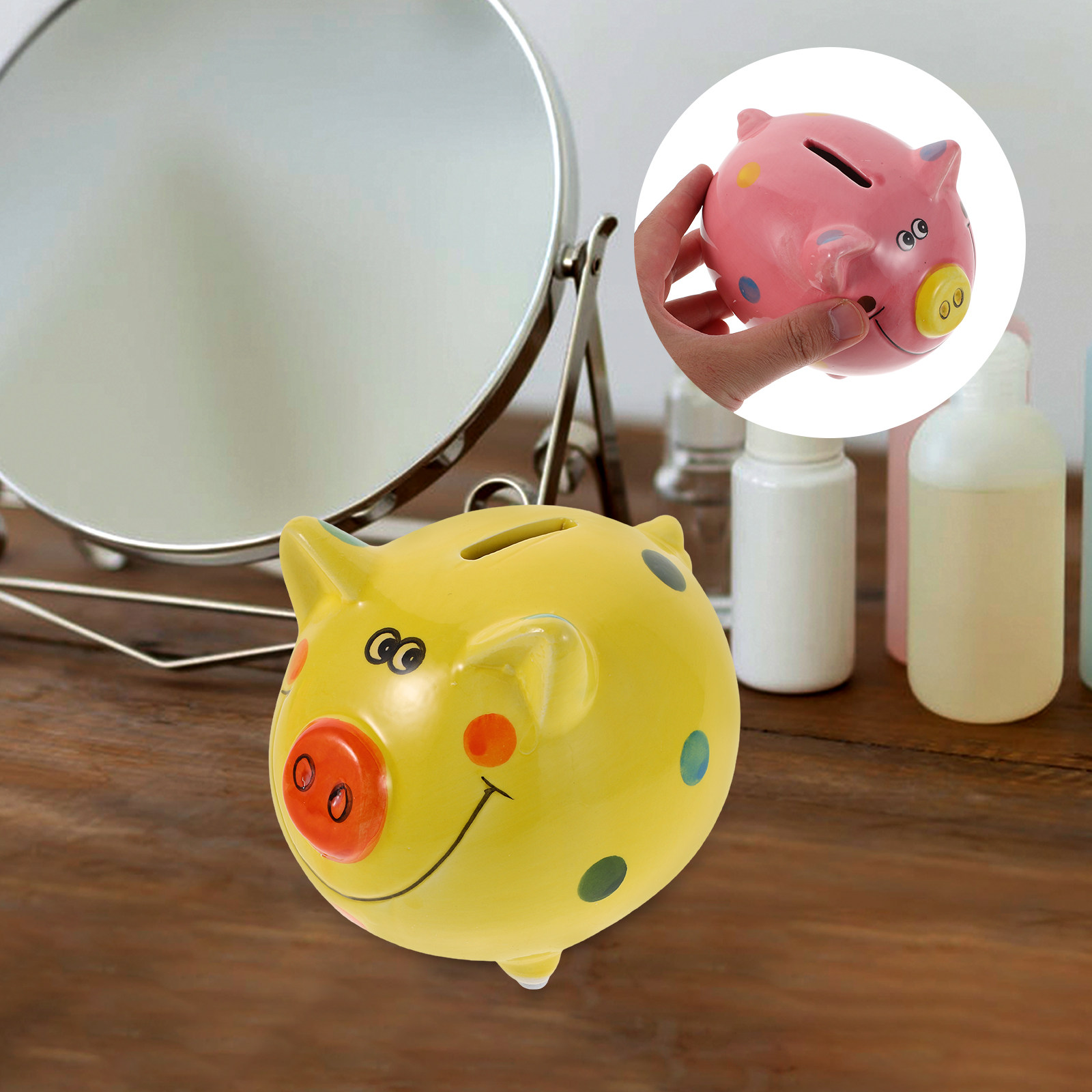 2Pcs Vibrant Pig Design Cerami - Kids Education Savings avaliação e preço