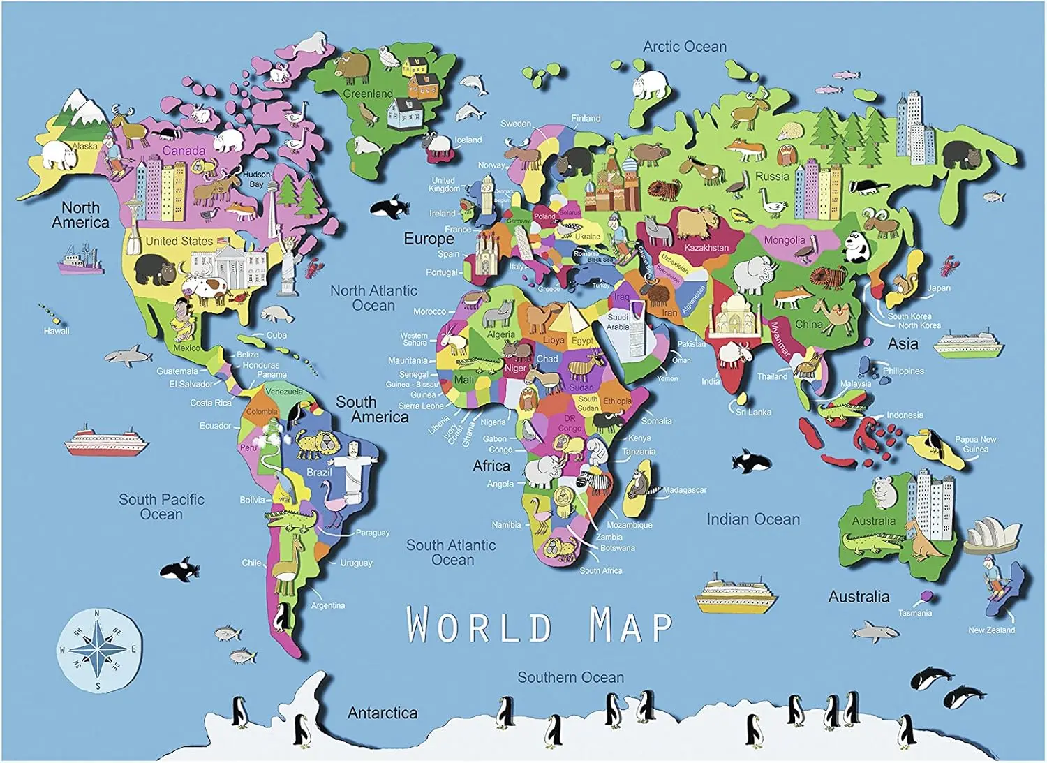 Cartoon World Map Jigsaw Puzzl - Puzzle Map World avaliação e preço