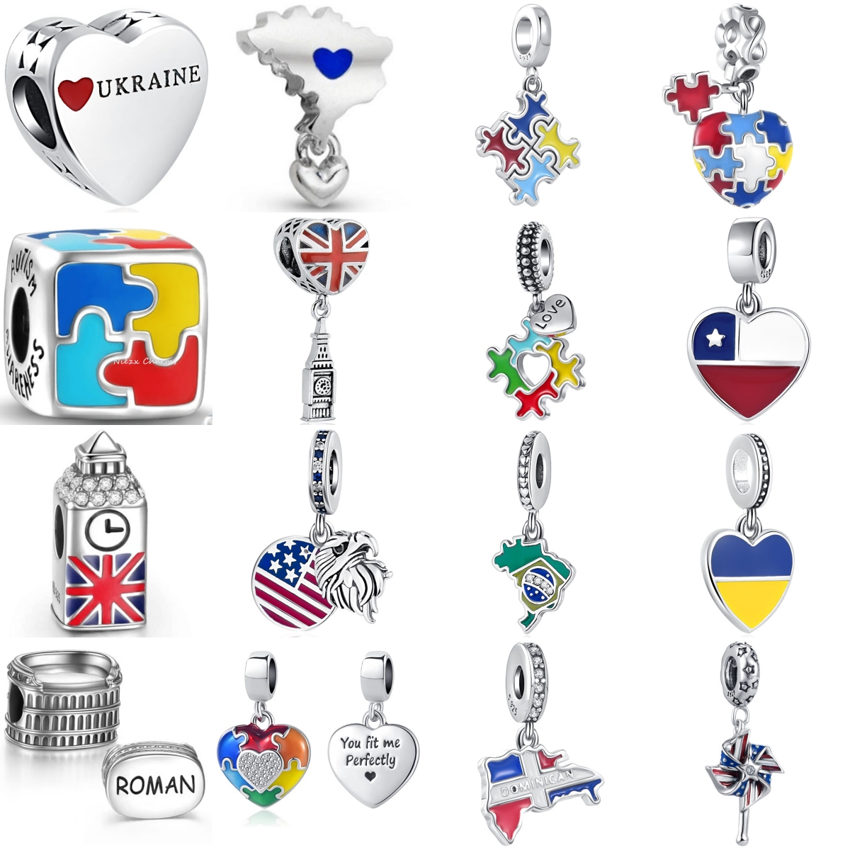 925 Sterling Silver Fashion Ch - Puzzle Map World avaliação e preço