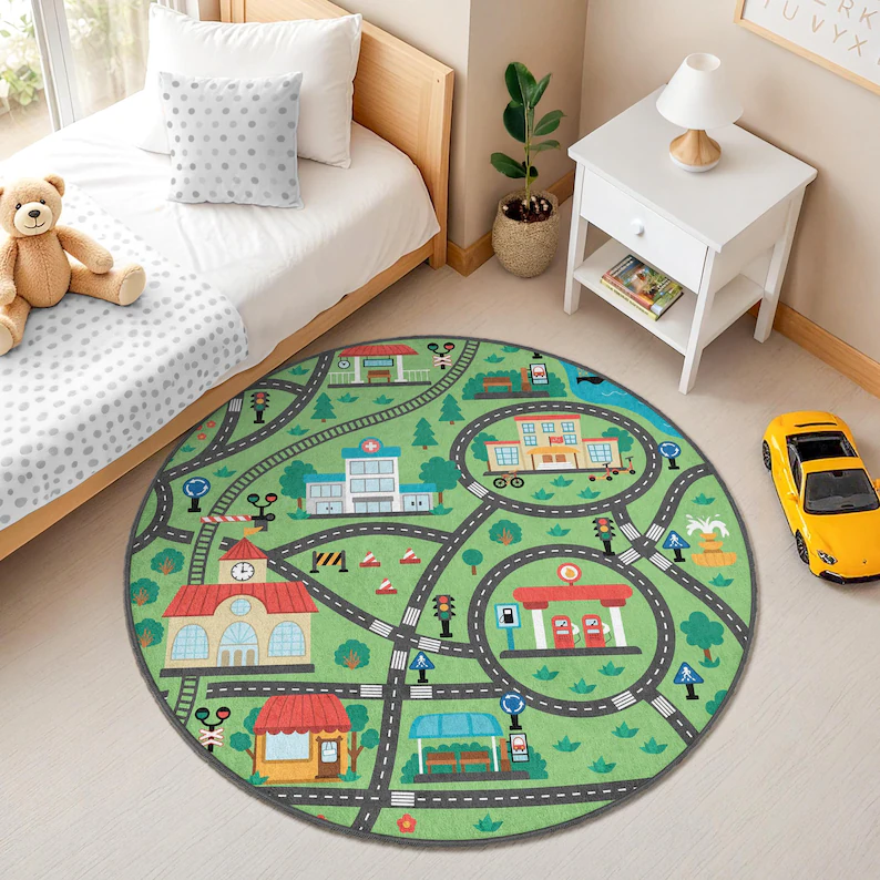 Kids Race Track Rug Round Toy  - Kids Education Room avaliação e preço
