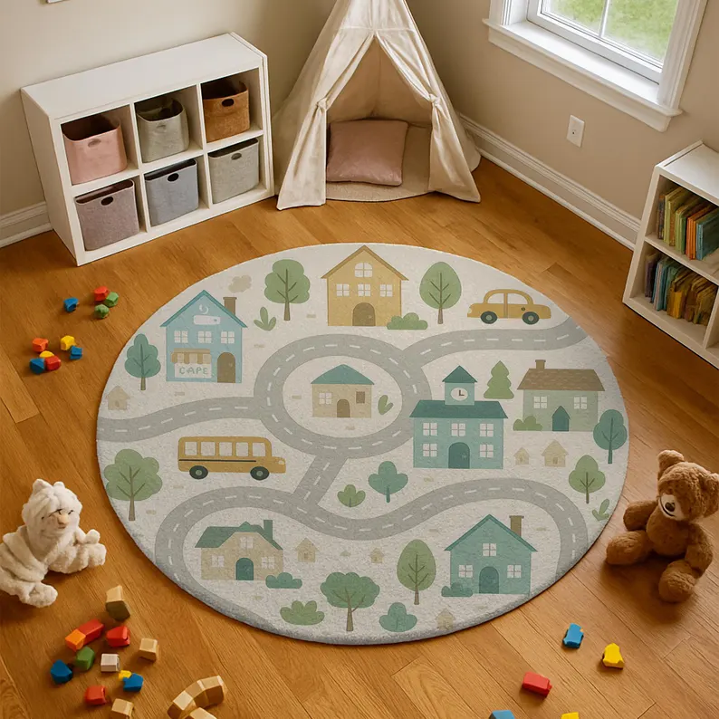 Kids Race Track Rug Round Toy  - Kids Education Room avaliação e preço