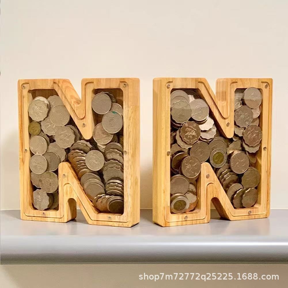 Wooden 26 Letter Alphabet Coin - Kids Education Savings avaliação e preço