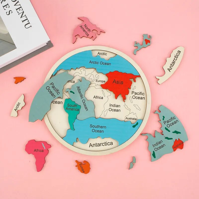 Wooden Colored World Map Puzzl - Puzzle Map World avaliação e preço