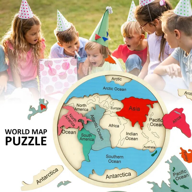 Wooden Colored World Map Puzzl - Puzzle Map World avaliação e preço