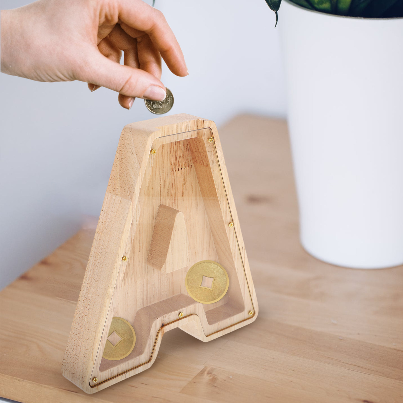 Alphabet Shaped Wooden Money B - Kids Education Savings avaliação e preço