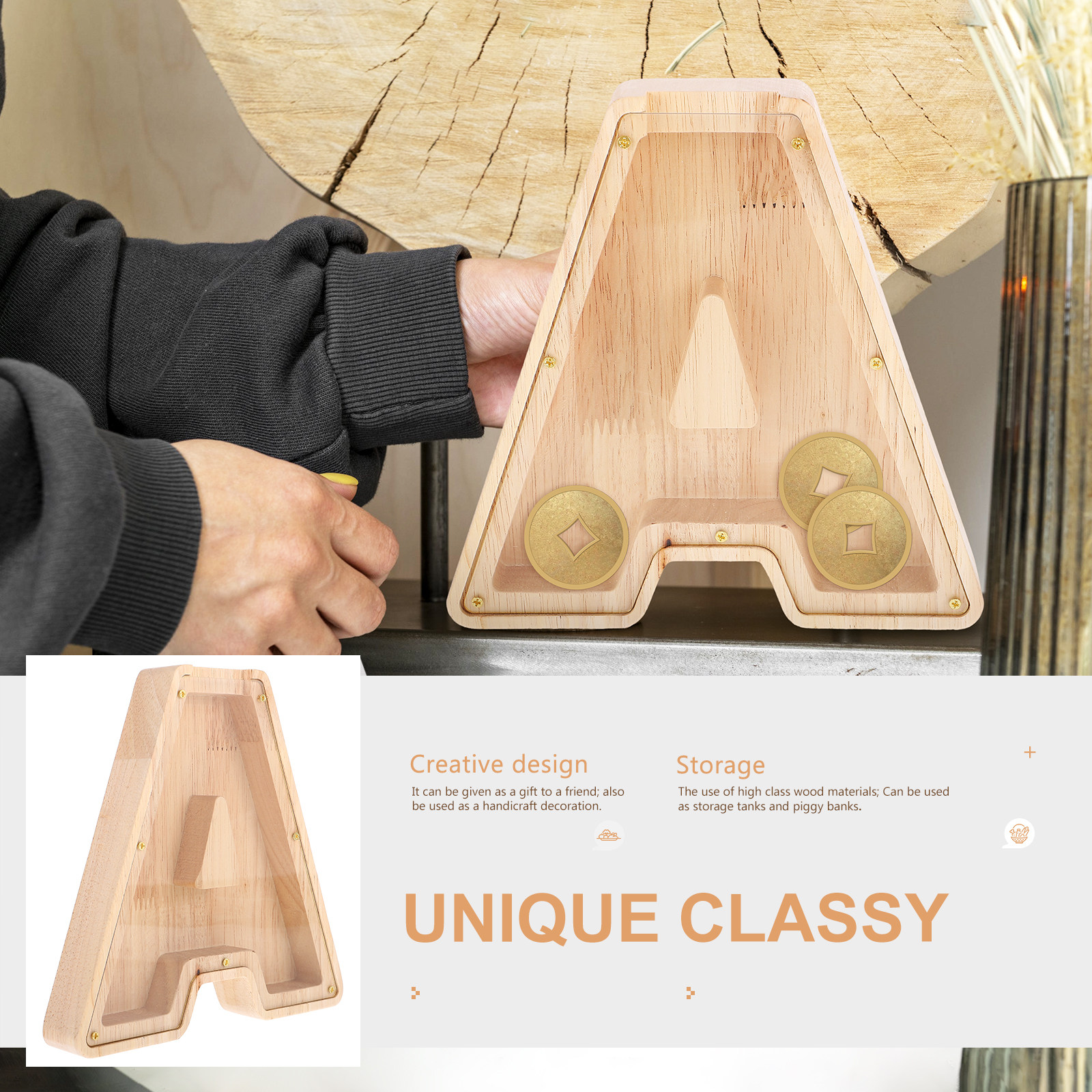 Alphabet Shaped Wooden Money B - Kids Education Savings avaliação e preço