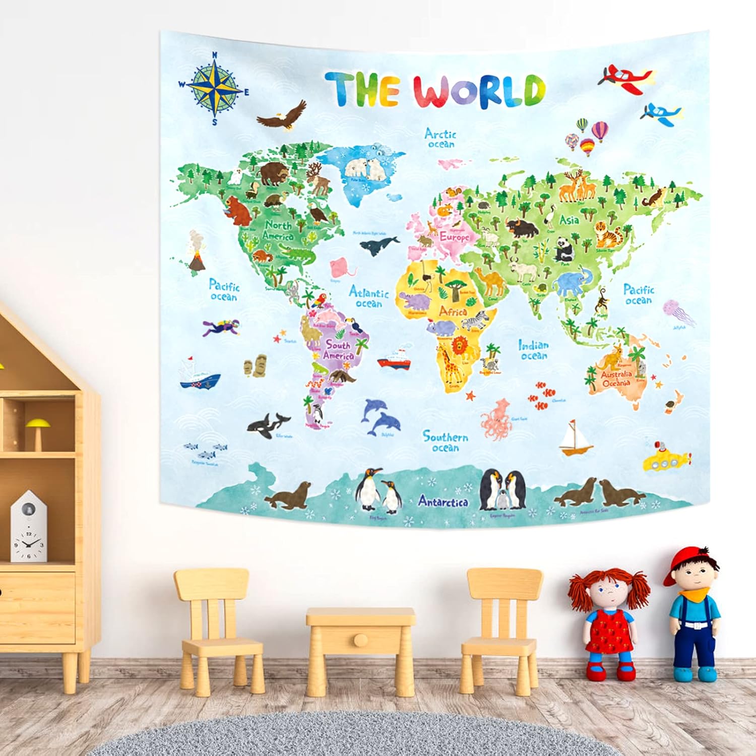 Kids World Map Wall Tapestry E - Kids Education Room avaliação e preço