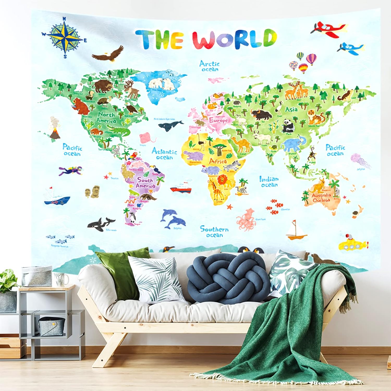 Kids World Map Wall Tapestry E - Kids Education Room avaliação e preço