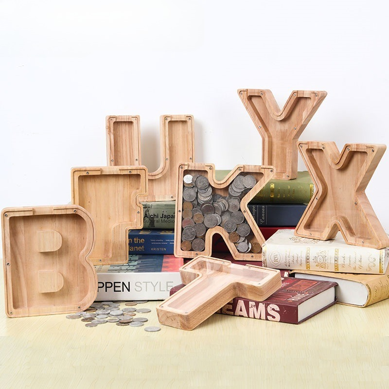 Wooden Alphabet Money Box for  - Kids Education Savings avaliação e preço