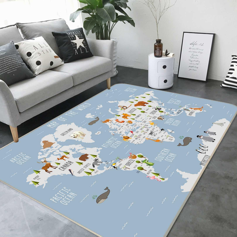 Cute Animal World Map Printed  - Kids Education Room avaliação e preço