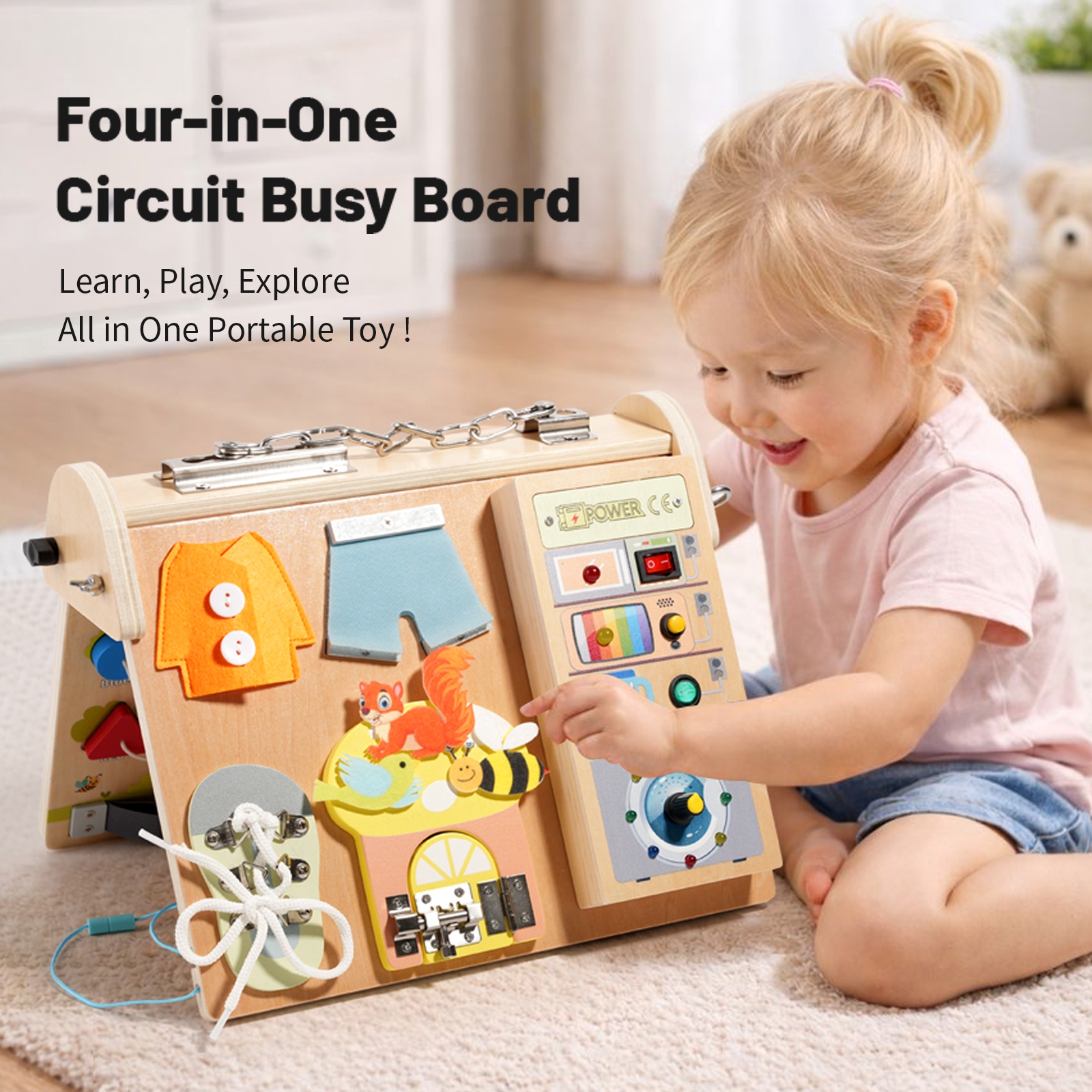 Wooden 4-in-1 Busy Board with  - Kids Educational Game 3 avaliação e preço
