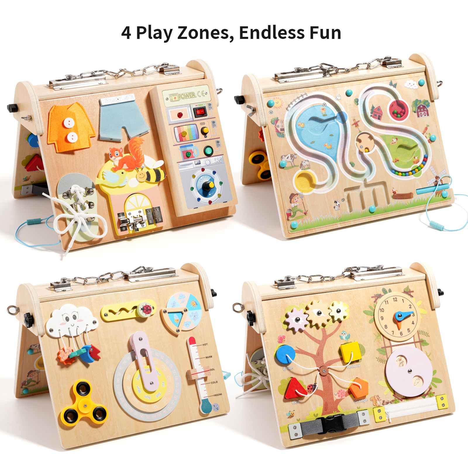Wooden 4-in-1 Busy Board with  - Kids Educational Game 3 avaliação e preço