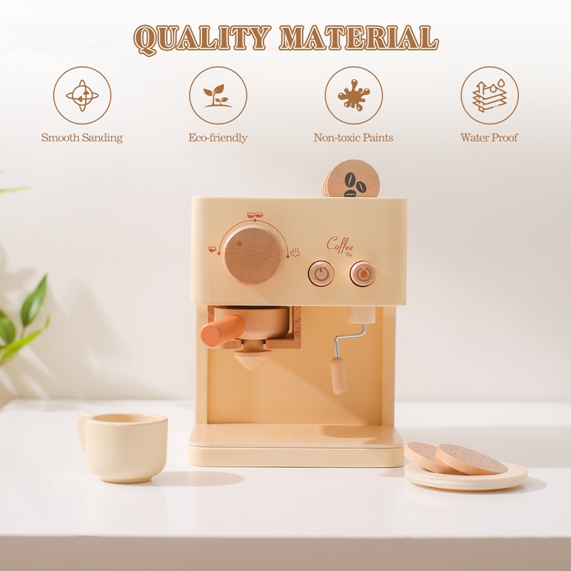 Baby Wooden Coffee Maker Toys  - Kids Education Music avaliação e preço