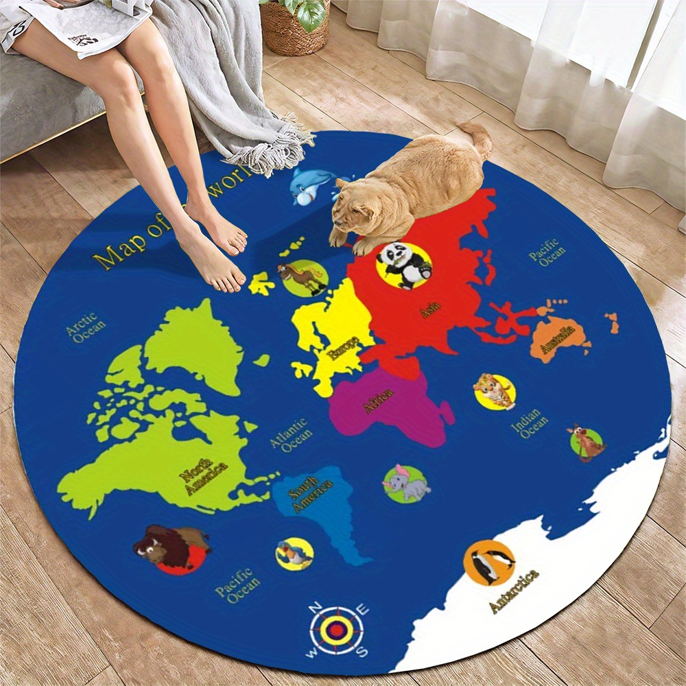 World Map Round Rug Flannel Ed - Kids Education Room avaliação e preço