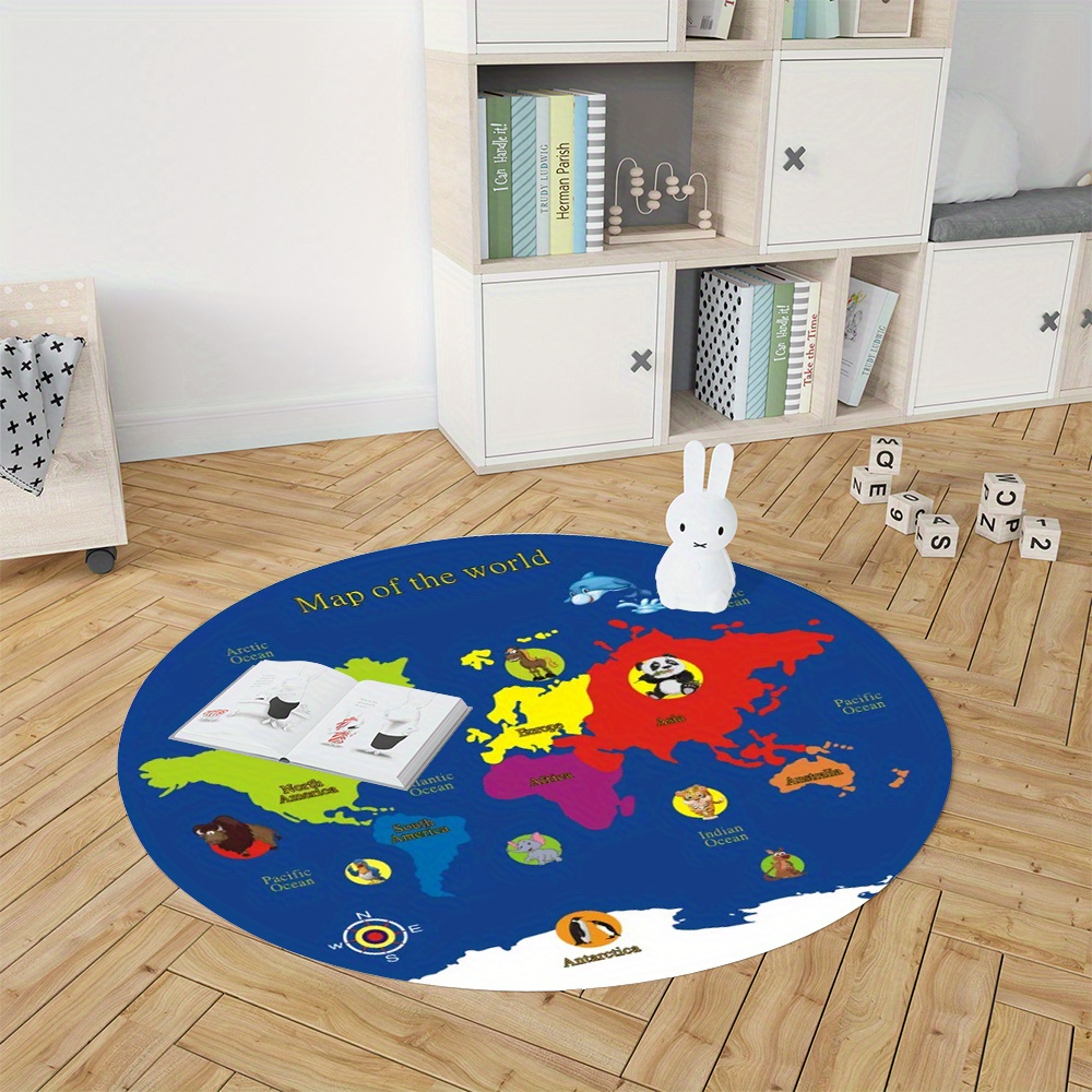 World Map Round Rug Flannel Ed - Kids Education Room avaliação e preço