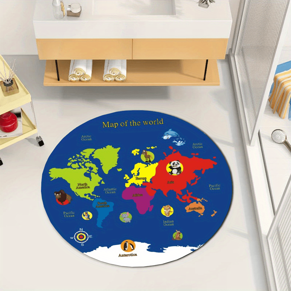 World Map Round Rug Flannel Ed - Kids Education Room avaliação e preço