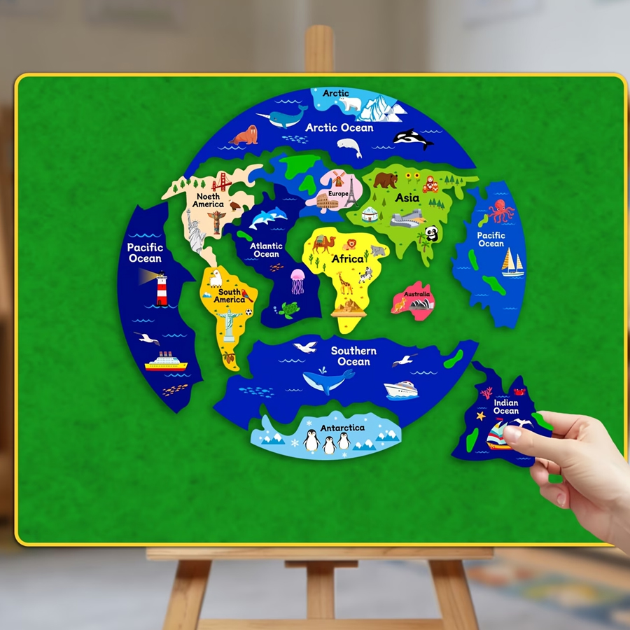 Kids World Map Felt Puzzle, In - Puzzle Map World avaliação e preço
