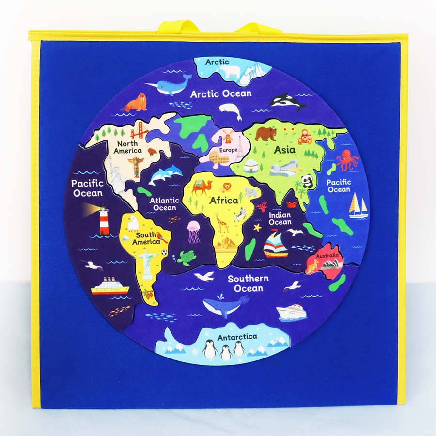 Kids World Map Felt Puzzle, In - Puzzle Map World avaliação e preço