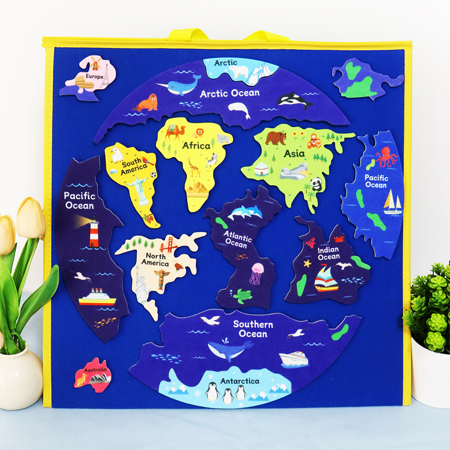 Kids World Map Felt Puzzle, In - Puzzle Map World avaliação e preço